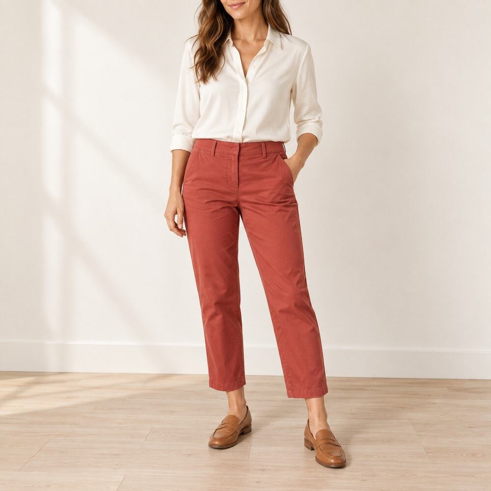 LOFT Modern Chino Crop Pants Women’s Size 8 Coral Rust Straight Leg